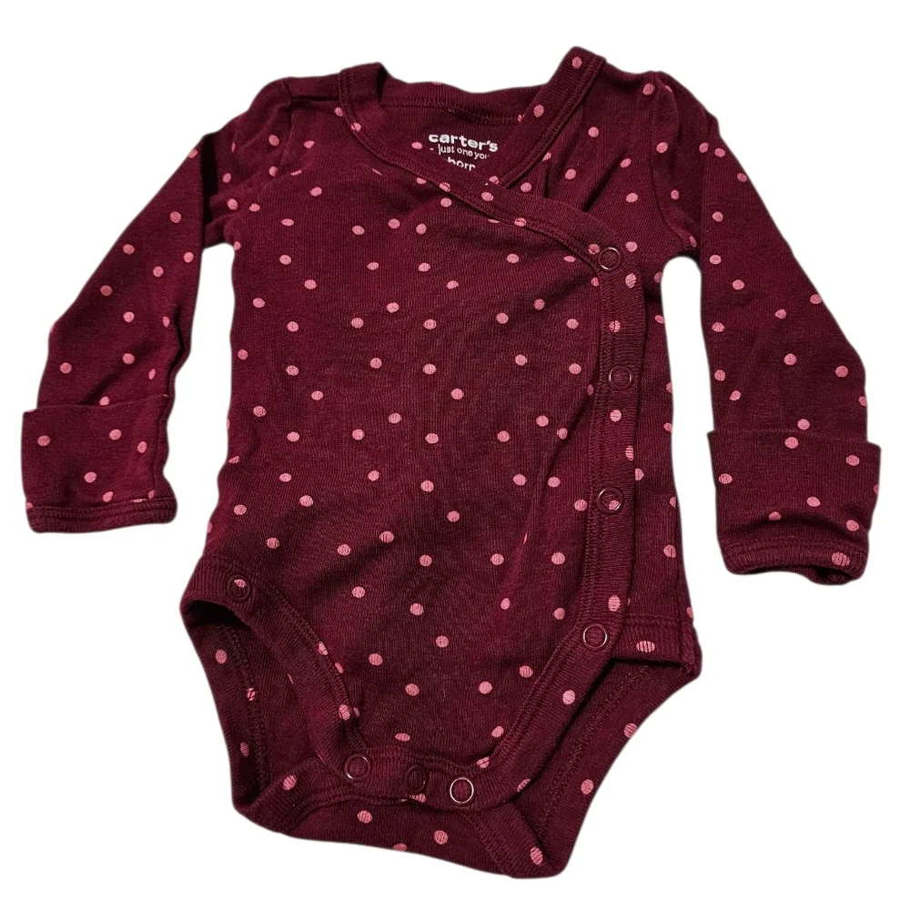 Carter's Maroon and Pink Polka Dot 3-Piece Newborn Set EUC